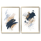 Navy, Blue and Beige Watercolour Shapes Set of 2 Art Prints with Gold Frame