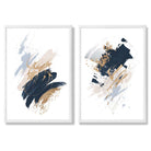 Navy, Blue and Beige Watercolour Shapes Set of 2 Art Prints with White Frame