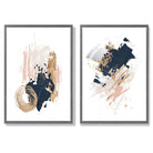 Pink and Navy Abstract Strokes Set of 2 Art Prints with Dark Grey Frame