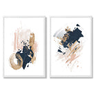 Pink and Navy Abstract Strokes Set of 2 Art Prints with White Frame