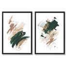 Green and Beige Abstract Strokes Set of 2 Art Prints with Black Frame
