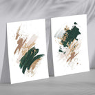 Green and Beige Abstract Strokes Set of 2 Art Prints