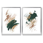 Green and Beige Abstract Strokes Set of 2 Art Prints with Silver Frame