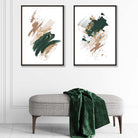 Set of 2 Green and Beige Abstract Strokes Prints | Artze Wall Art UK