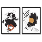 Black and Yellow Abstract Strokes Set of 2 Art Prints with Black Frame
