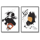 Black and Yellow Abstract Strokes Set of 2 Art Prints with Dark Grey Frame