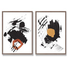 Black and Yellow Abstract Strokes Set of 2 Art Prints with Walnut Frame