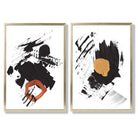 Black and Yellow Abstract Strokes Set of 2 Art Prints with Gold Frame