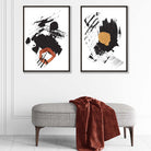 Set of 2 Black and Yellow Abstract Strokes Prints in black frames | Artze Wall Art UK