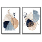 Blue and Beige Watercolour Shapes Set of 2 Art Prints with Dark Grey Frame