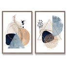Blue and Beige Watercolour Shapes Set of 2 Art Prints with Walnut Frame