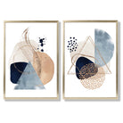 Blue and Beige Watercolour Shapes Set of 2 Art Prints with Gold Frame