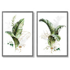 Abstract Green Botanical Leaves Set of 2 Art Prints with Dark Grey Frame