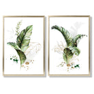 Abstract Green Botanical Leaves Set of 2 Art Prints with Gold Frame