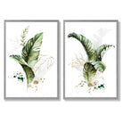 Abstract Green Botanical Leaves Set of 2 Art Prints with Light Grey Frame