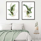 Set of 2 Abstract Green Botanical Leaves Prints in Black frames | Artze Wall Art UK