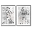 Grey Female Line Art Fashion Set of 2 Art Prints with Light Grey Frame