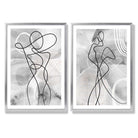 Grey Female Line Art Fashion Set of 2 Art Prints with Silver Frame