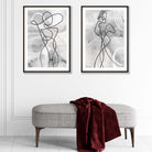 Set of 2 Grey Female Line Art Fashion Art Prints Set in Black Frames | Artze Wall Art UK
