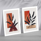 Modern Geometric Orange Gold Leaves Set of 2 Art Prints