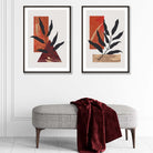 Set of 2 Modern Geometric Orange Gold Leaves Prints from Artze Wall Art UK