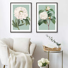 Set of 2 Vintage White Flowers on Sage Green Prints from Artze Wall Art UK