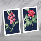 Vintage Pink Flowers on Navy Blue Set of 2 Art Prints