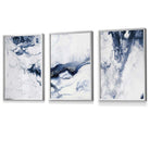 Set of 3 Navy Blue Abstract Ocean Waves Framed Wall Art | Artze Wall Art UK