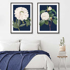 Set of 2 Vintage White Flowers on Navy Blue Prints from Artze Wall Art UK