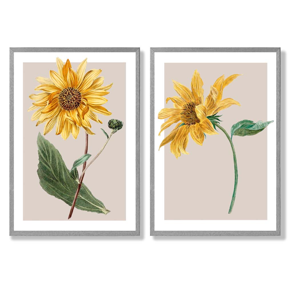 Sage Green Geometric Pineapple Fruit Set of 2 Art Prints with Light Grey Frame