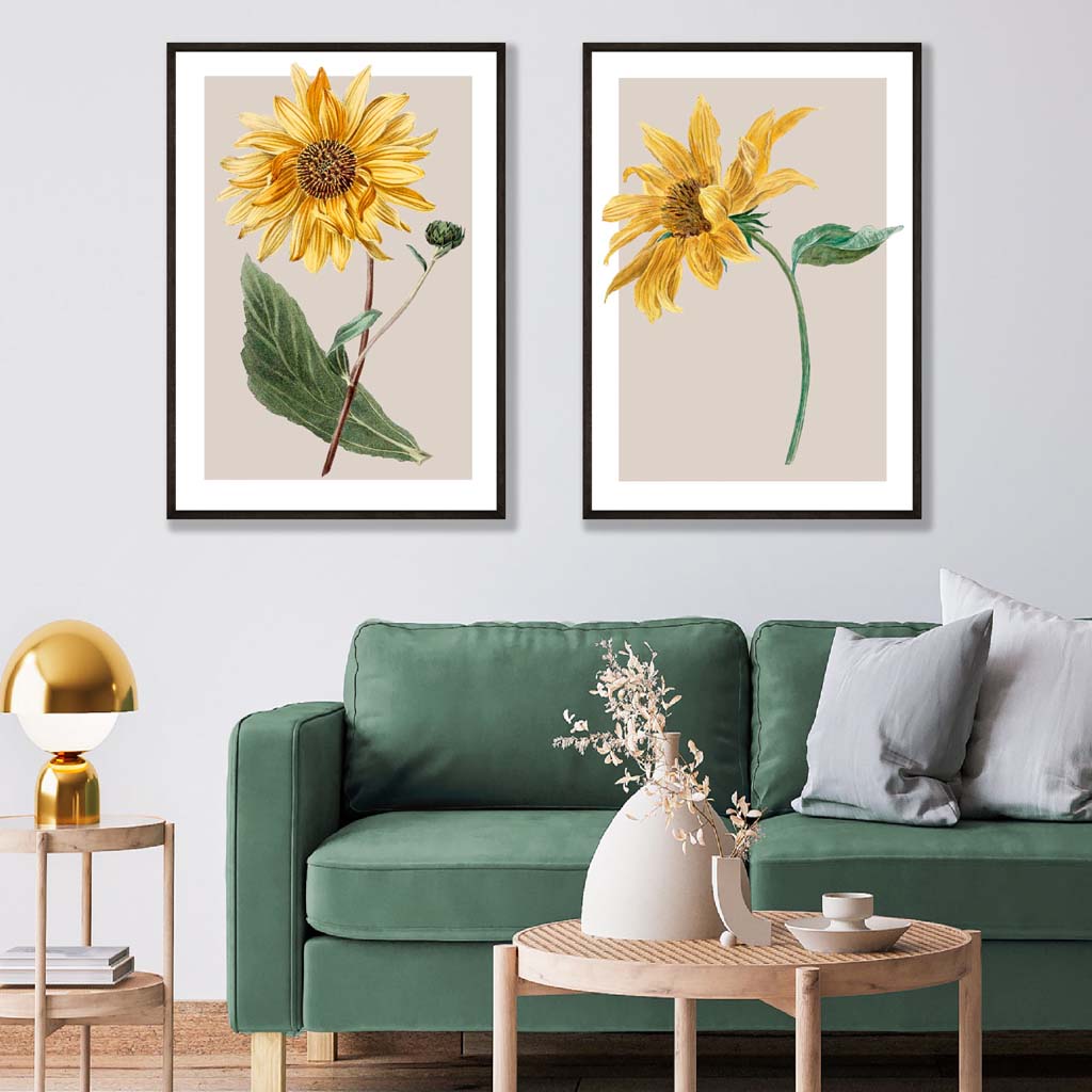 Vintage Sunflowers Set of 2 Art Posters | Artze Wall Art UK