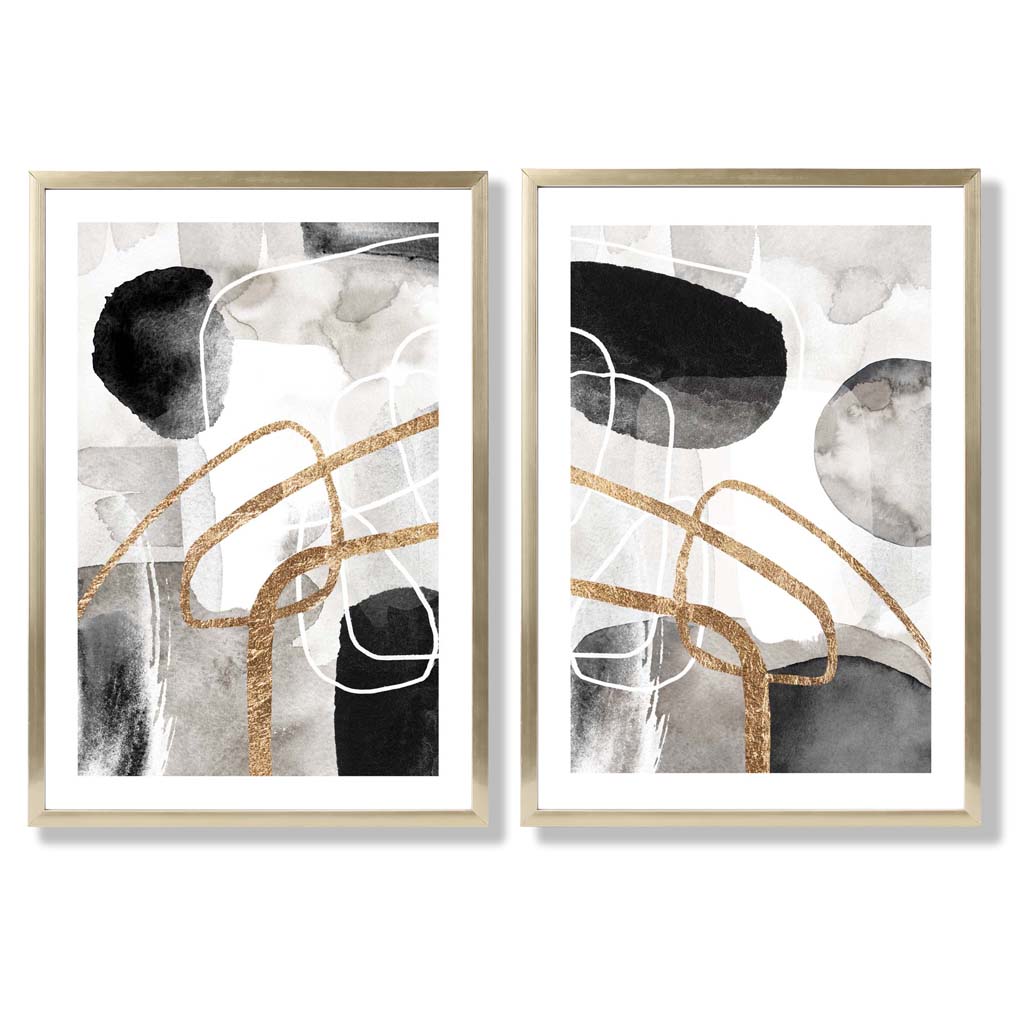 Sage Green Geometric Pineapple Fruit Set of 2 Art Prints with Gold Frame