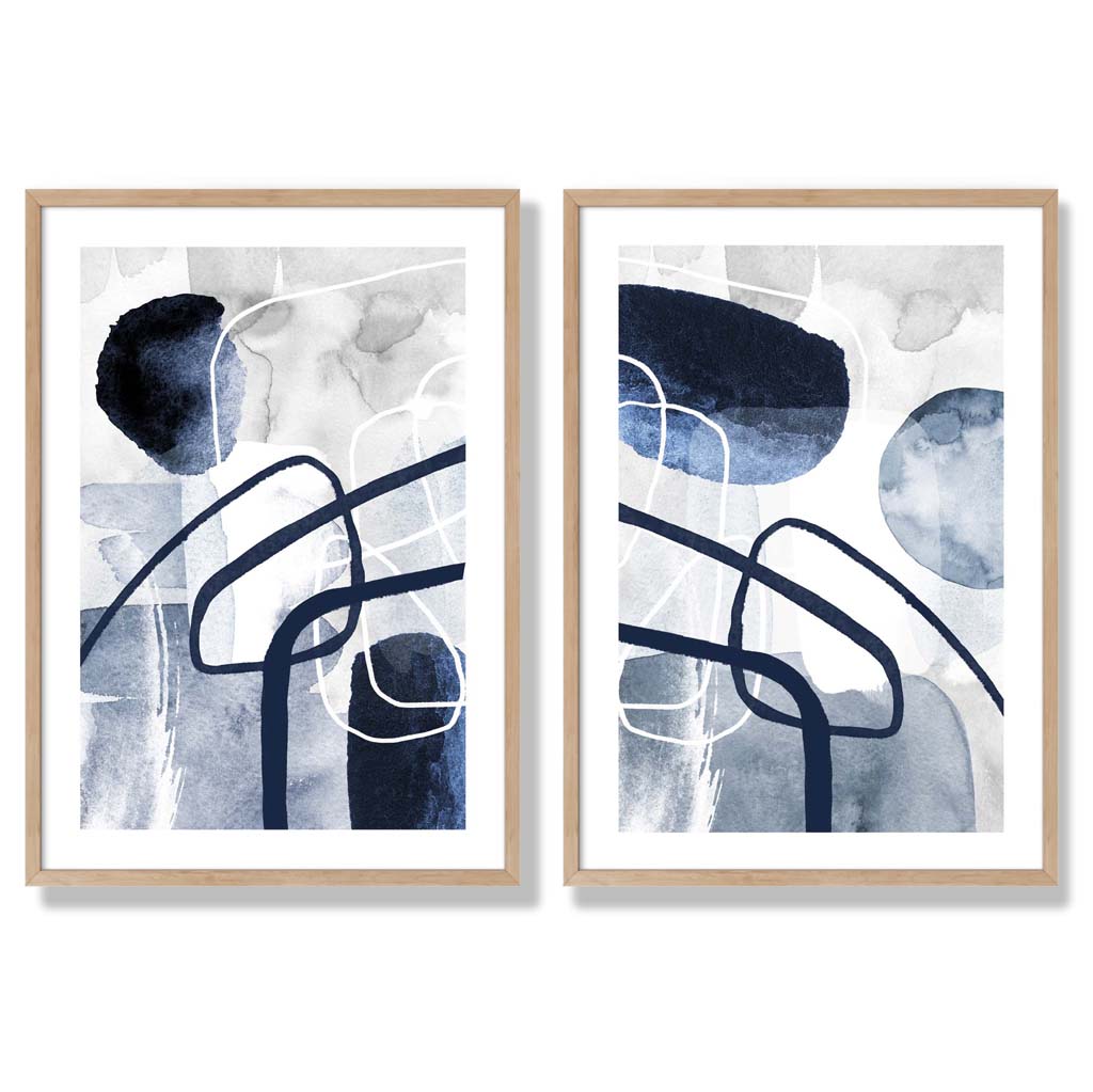 Sage Green Geometric Pineapple Fruit Set of 2 Art Prints with Oak Frame