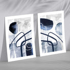 Navy Blue Abstract Shapes Set of 2 Art Prints