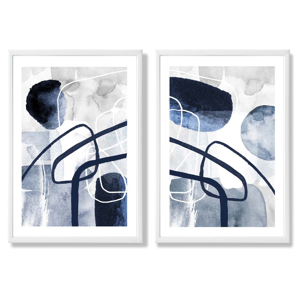 Sage Green Geometric Pineapple Fruit Set of 2 Art Prints with White Frame