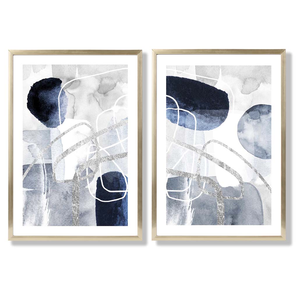 Sage Green Geometric Pineapple Fruit Set of 2 Art Prints with Gold Frame