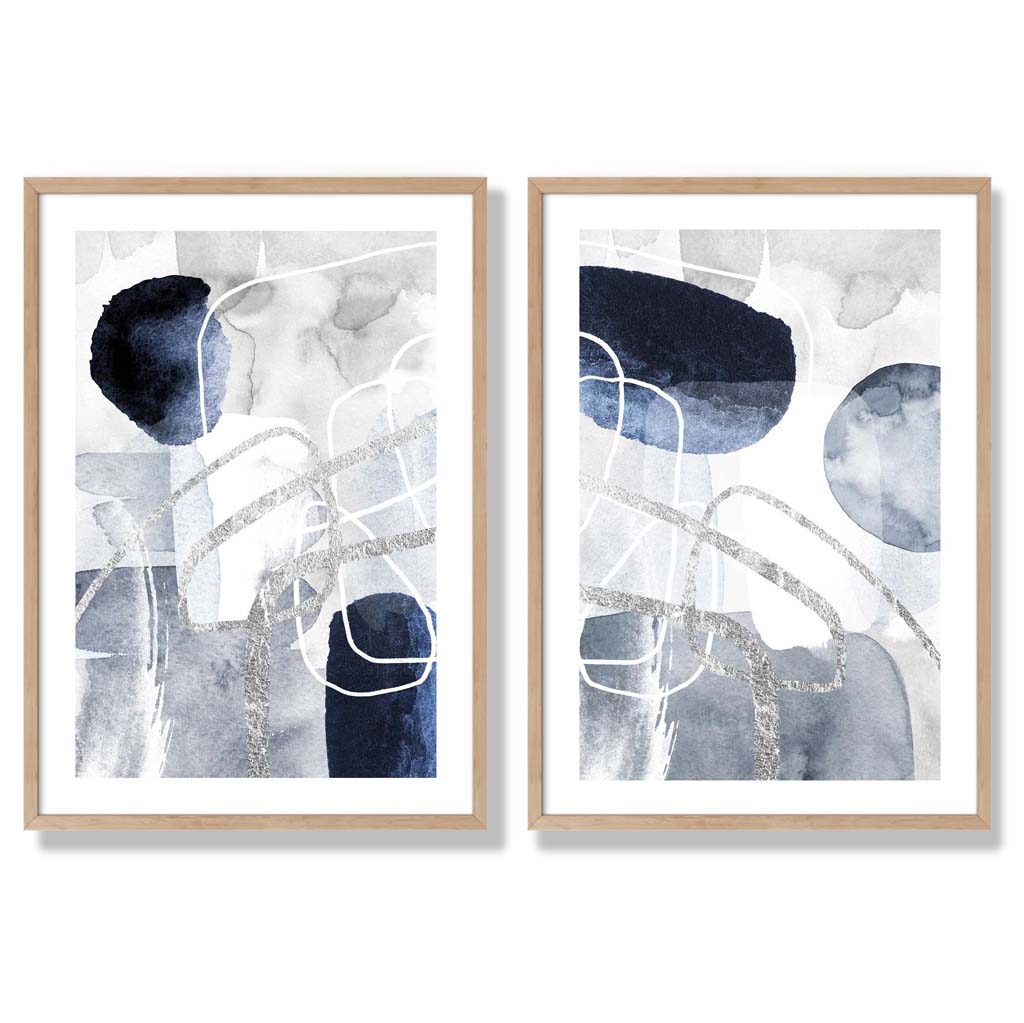 Sage Green Geometric Pineapple Fruit Set of 2 Art Prints with Oak Frame