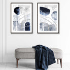 Navy Blue and Silver Abstract Shapes Set of 2 Framed Art Prints | Artze Wall Art UK