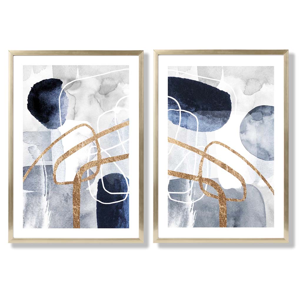 Sage Green Geometric Pineapple Fruit Set of 2 Art Prints with Gold Frame