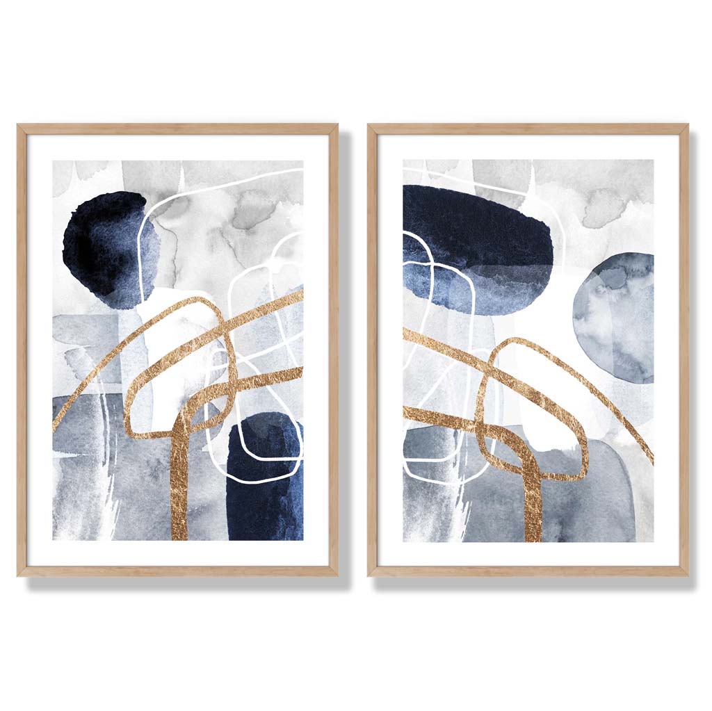 Sage Green Geometric Pineapple Fruit Set of 2 Art Prints with Oak Frame