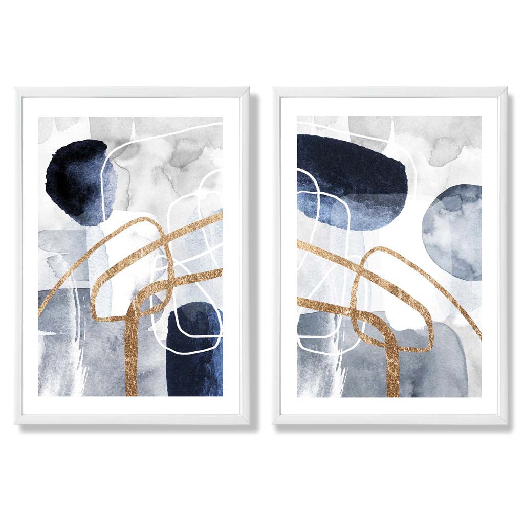 Sage Green Geometric Pineapple Fruit Set of 2 Art Prints with White Frame