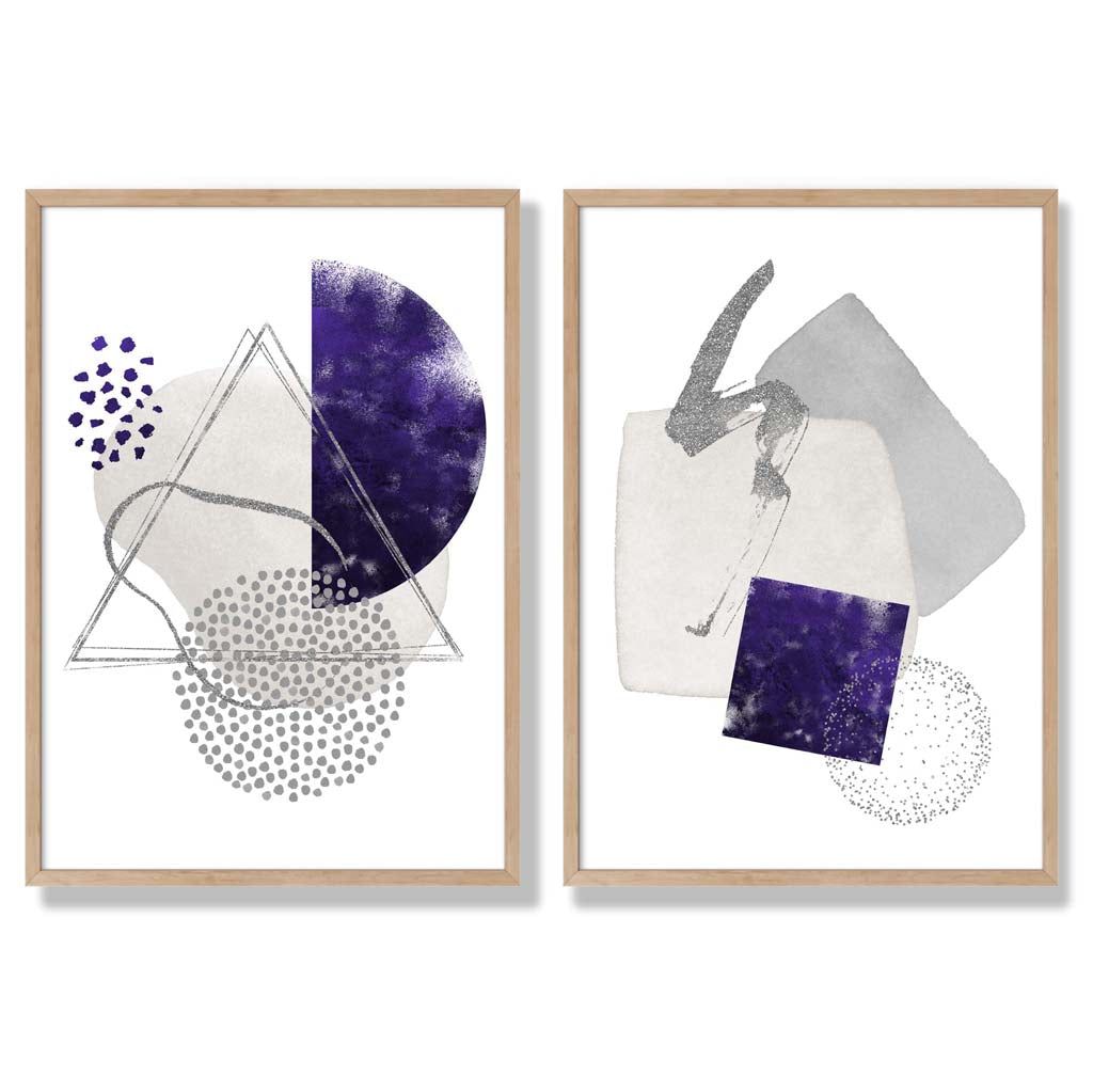 Sage Green Geometric Pineapple Fruit Set of 2 Art Prints with Oak Frame