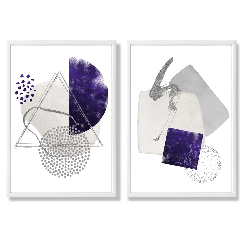 Sage Green Geometric Pineapple Fruit Set of 2 Art Prints with White Frame