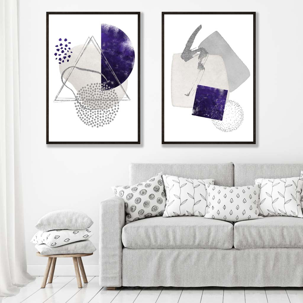 Framed Set of 2 Purple Abstract Watercolour Art Prints Set | Artze Wall Art UK