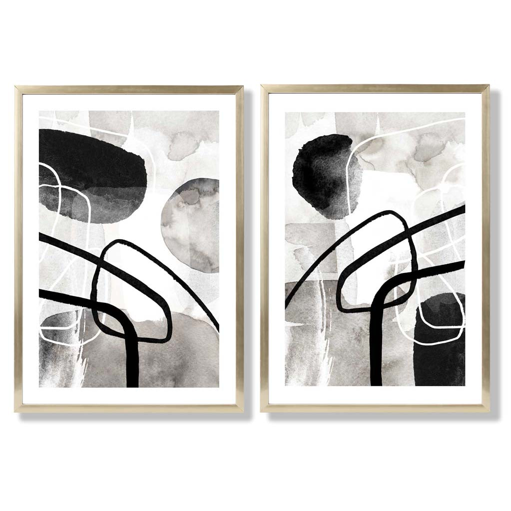 Sage Green Geometric Pineapple Fruit Set of 2 Art Prints with Gold Frame