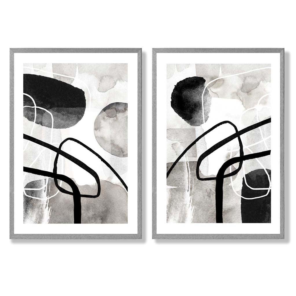 Sage Green Geometric Pineapple Fruit Set of 2 Art Prints with Light Grey Frame