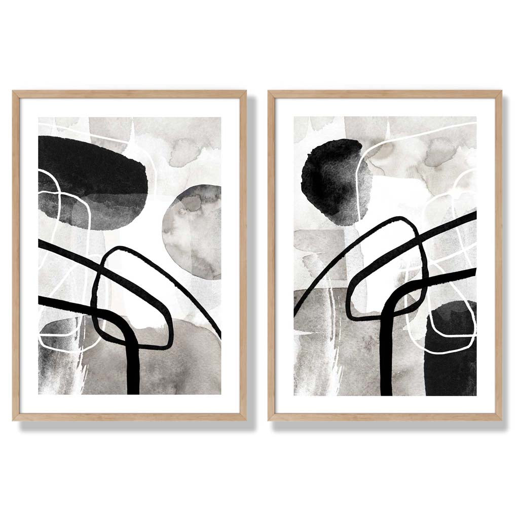 Sage Green Geometric Pineapple Fruit Set of 2 Art Prints with Oak Frame