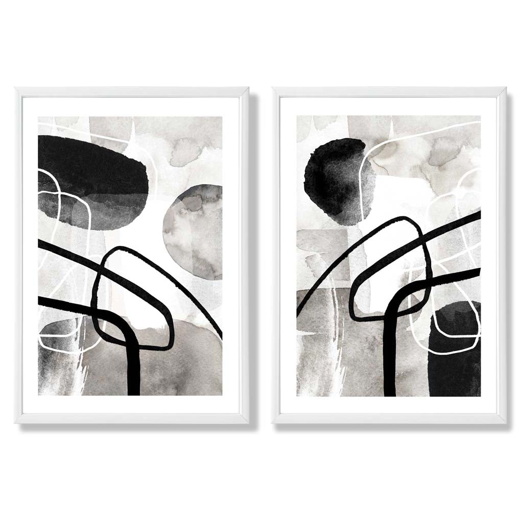 Sage Green Geometric Pineapple Fruit Set of 2 Art Prints with White Frame