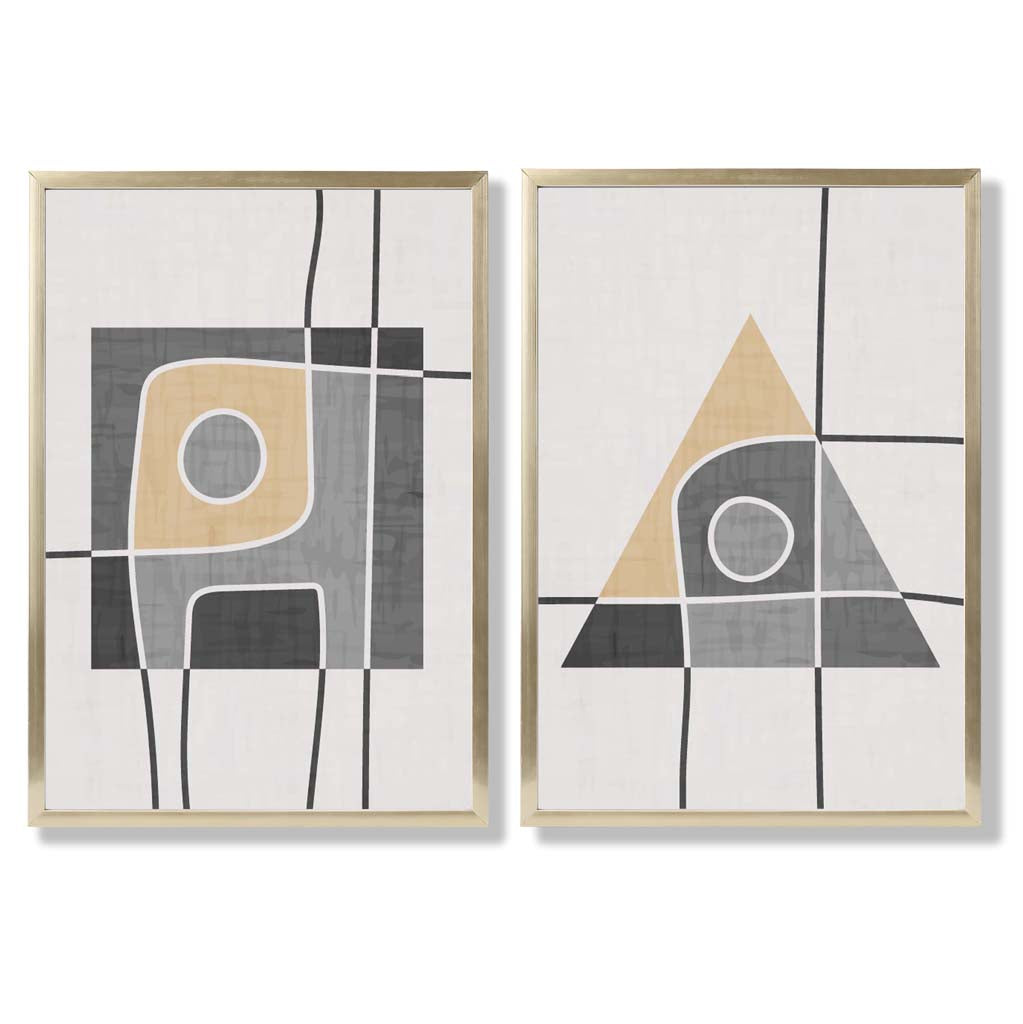 Sage Green Geometric Pineapple Fruit Set of 2 Art Prints with Gold Frame