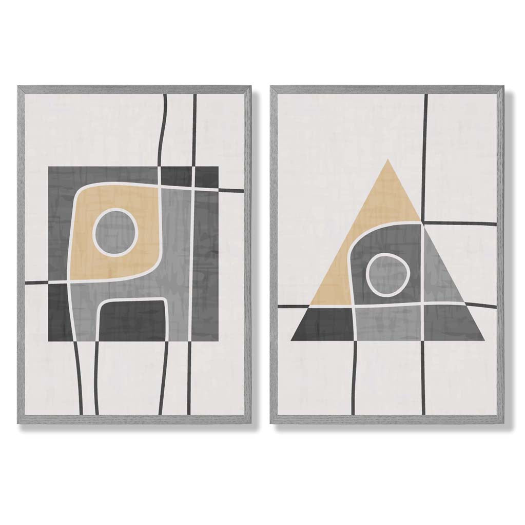 Sage Green Geometric Pineapple Fruit Set of 2 Art Prints with Light Grey Frame